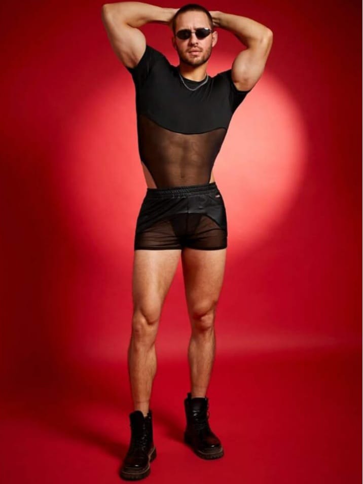 Men's Patchwork Mesh Workout Bodysuit